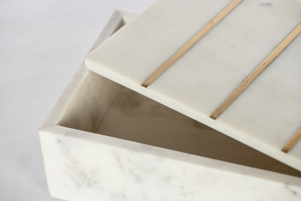 Step Square White Marble Brass Box